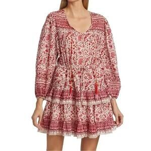 Alicia Bell Paisley Floral Tiered Peasant Dress Size Small Beaded Tassels Boho